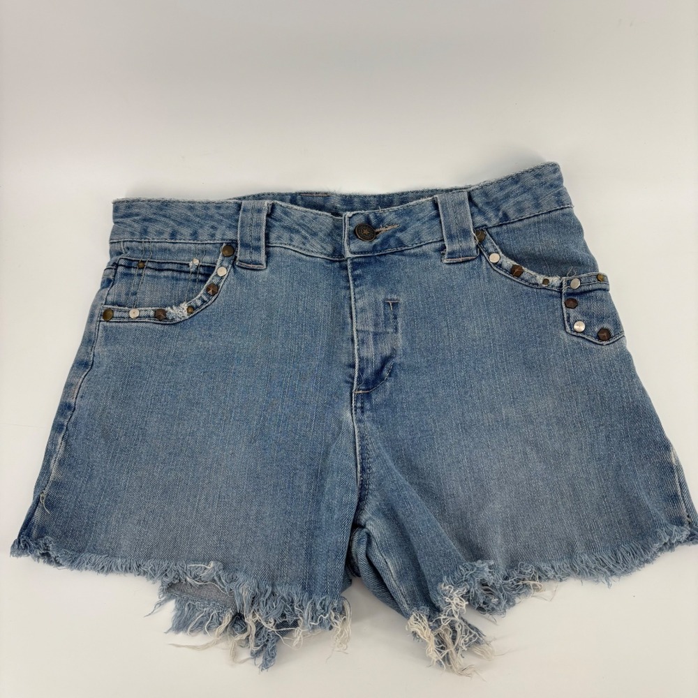 Mary-Kate and Ashley Denim Shorts Girls 16 Blue Studded Embroidered Cut Off Y2K